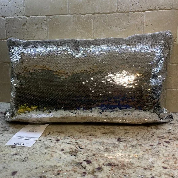 Pier 1 Reversible Sequin Pillow Silver