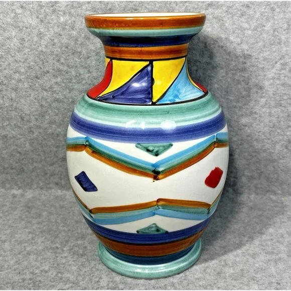 Pier 1 Imports Handpainted Italian Vase Made In Italy Ceramic Colorful Geometric