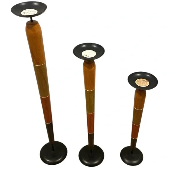 Pier 1 Imports Tall Wooden Candleholder Set (3)