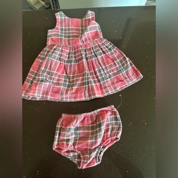 Polo by Ralph Lauren Pink and Gray Plaid Diaper Cover Set