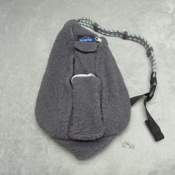 KAVU Rope Bag Unisex Mini Grey Sherpa Fleece‎ Sling Backpack Adjustable Strap