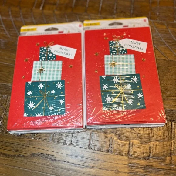 Merry Christmas Greeting Cards Set of 2 Packs Holiday Gift Box Design