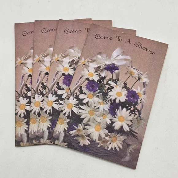 American Greetings Shower Invitations Unused Brown Floral Daisy Vintage 1972 4ct