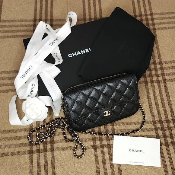Chanel Black Wallet on Chain Leather Crossbody Bag, Authentic