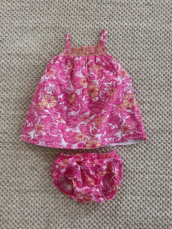 Lily Pulitzer Baby Pink Floral Tank Dress & Bloomers Set