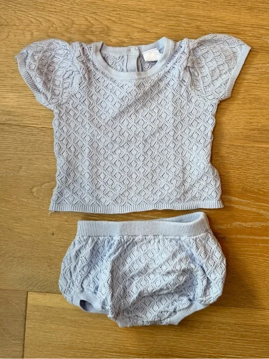 Soft Knit Baby Two-Piece Set - Light Blue