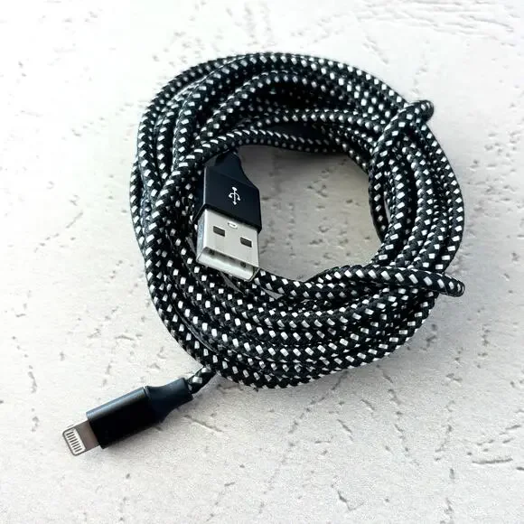 USBA to Lightning Charging Cable - Braided - MFi Certified- 9FT - Black White