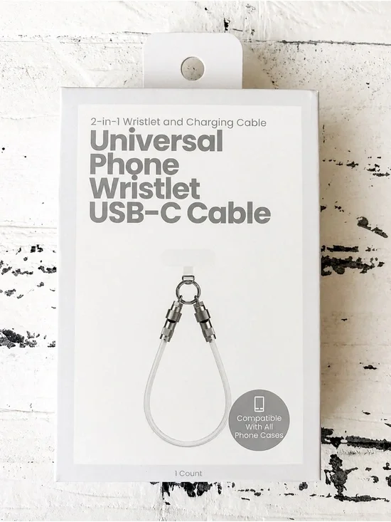Universal Wristlet USB-C Charging Cable in White and Silver