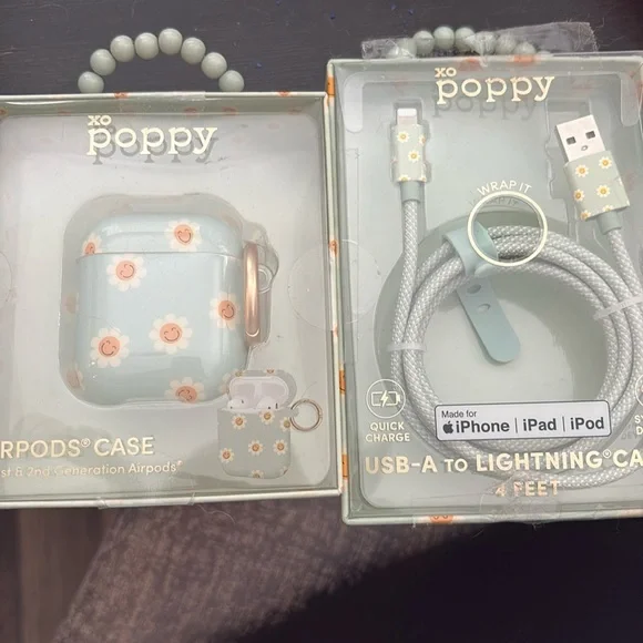 Blue Lightning Cable and Airpod Case Set