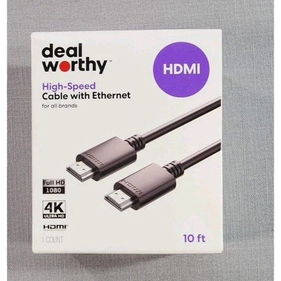 Dealworthy High-Speed HDMI Cable with Ethernet 10 ft – 4K Ultra HD