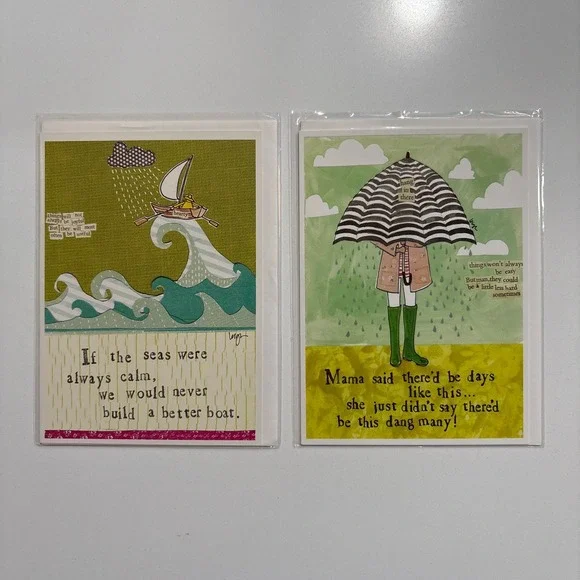 Curly Girl Design Greeting Cards Set Sentimental Umbrella Encouraging Hard Timed