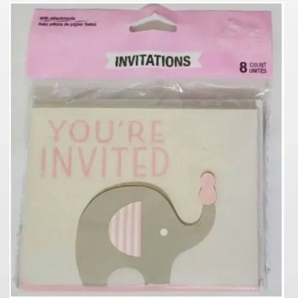 New Kid Pink Elephant Invitations Home