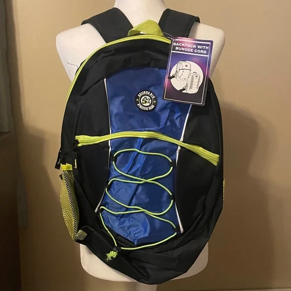 🎒 Arizona Blu Athletic Gear Backpack w/ Bungee Cord (Black, Blue, Neon Yellow)