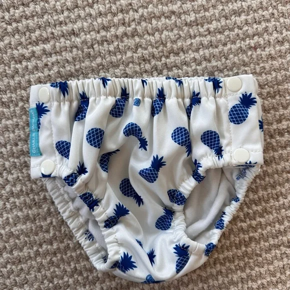 Charlie Banana White Swim Diaper Cover with Blue Pineapple Print