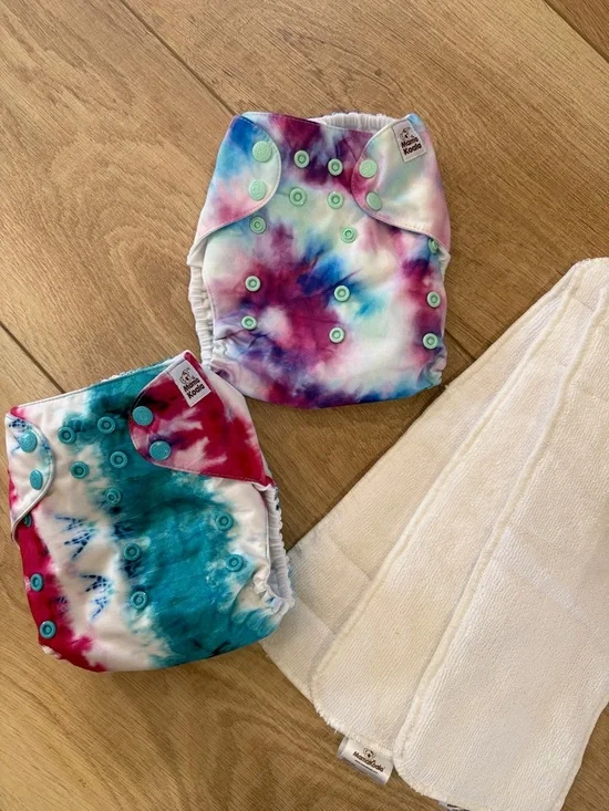 Tie-Dye Snap Cloth Diaper Cover — Blue, Purple & Teal x2 and three changing pad