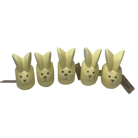 NWT Pier 1 Light Yellow Easter Bunny Painted Napkin Holders Set of 5