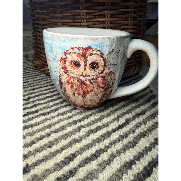 Pier 1 Imports Owl Coffee Mug Ironstone Rustic‎ Farmhouse Bird Cup