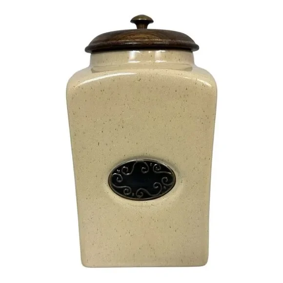 Pier 1 Imports India Rustic Beige Speckled Ceramic Canister