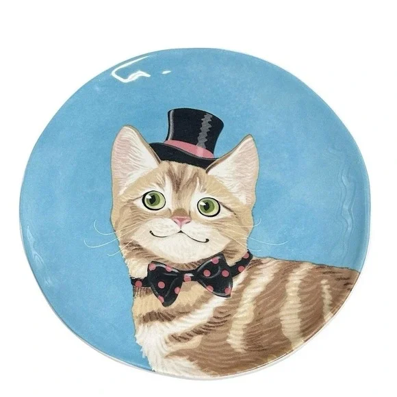 Pier 1 Party‎ Cats Salad Dessert Plate Blue Tabby Cat Top Hat Replacement 8.75
