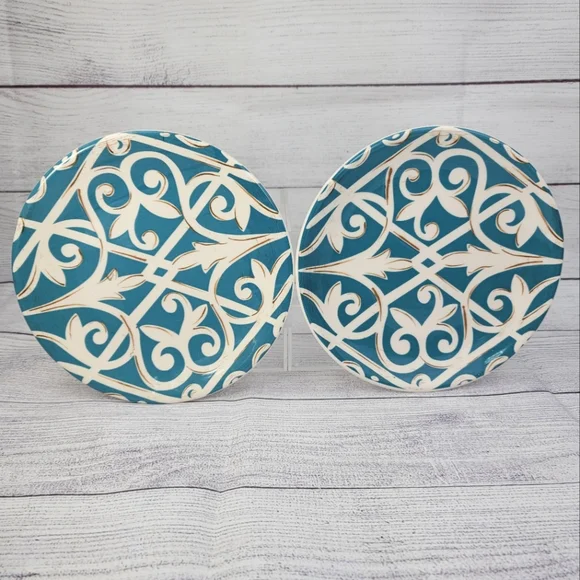 Pier 1 Imports Earthenware Scroll Design Salad Plates Set of 2