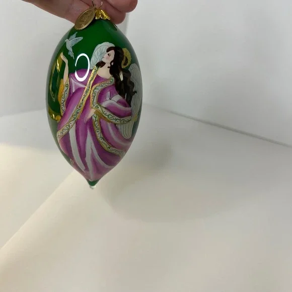 Pier 1 Li Bien Handpainted Glass Teardrop Ornament Angel Dove‎ 2014