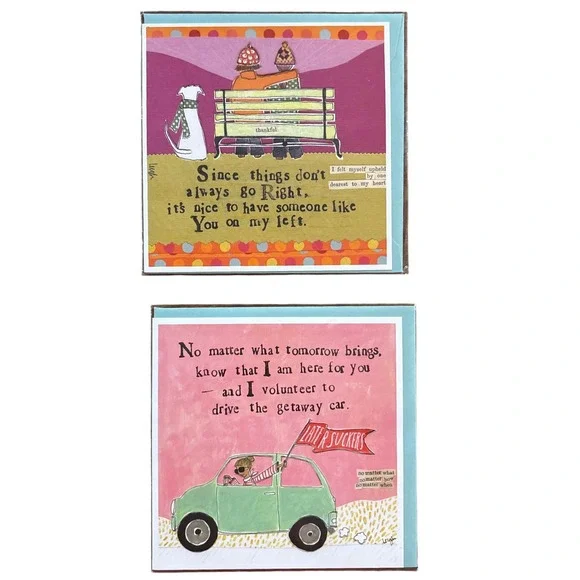 2 Curly Girl Greeting Cards Funny Thankful Best‎ Friends Friendship Support