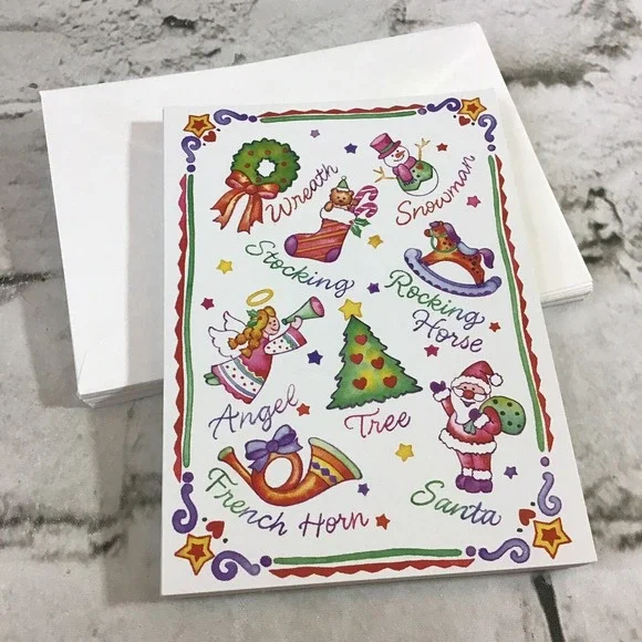 Vintage 90's Christmas Cards Colorful Lot Of 17 All The Same By Cleo W/Envelopes