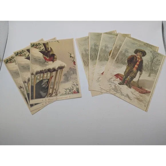 NOS Vintage 1970s Christmas Postcards Lot (8) Reproduction Antique Holiday Cards