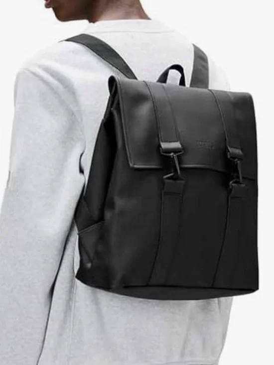 RAINS MSN Waterproof Backpack Black Convertible Messenger Laptop School Bag