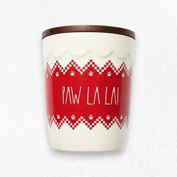 Rae Dunn Paw La La Red White Holiday Pet Treat Jar Cookie Jar Ceramic Canister