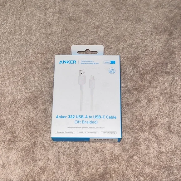 Anker 322 USB-A to USB-C Cable 3ft Braided - White