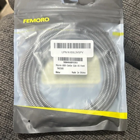 Silver micro USB Cable - 15 Feet