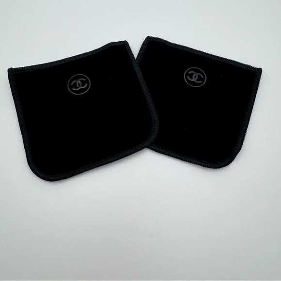 CHANEL Black Velvet Compact Pouches Set of 2 CC Makeup Dust Bags