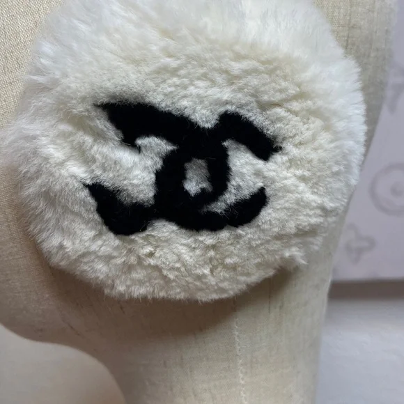 CHANEL VINTAGE Black and White Fur Earmuffs