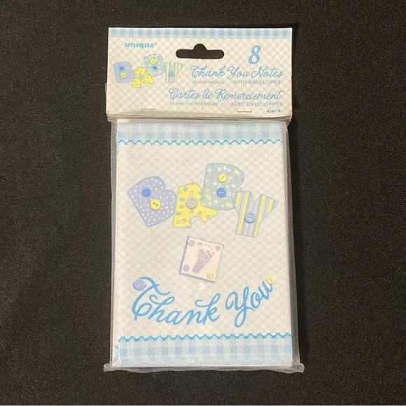 ⭐️ Unique Industries Blue Baby Shower Thank You Cards And Envelopes Set of 8