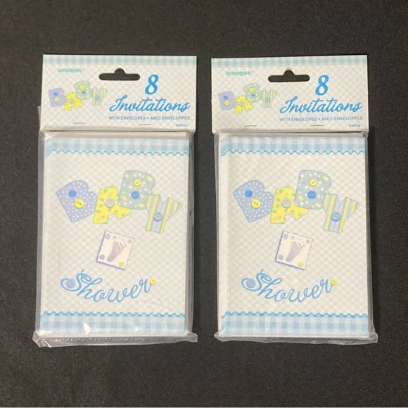 ⭐️ Unique Industries Blue Baby Shower Invitations And Envelopes Set of 16