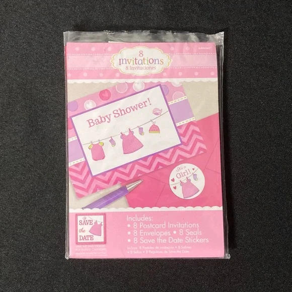 8 Pink Baby Girl Baby Shower Invitations And Envelopes