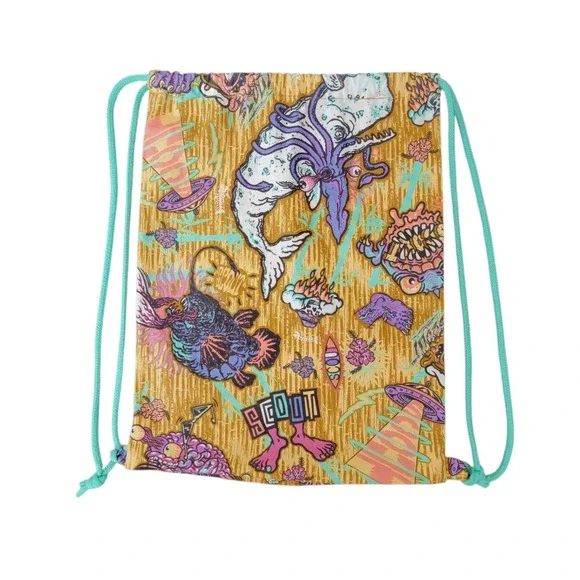 Scout Italy Cinch Drawstring Backpack Psychedelic Ocean Narwhal Squid‎ Pool Bag