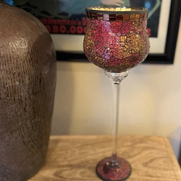 Pier 1 Extra Large Mosaic Stain Glass Pedestal Candle Holder