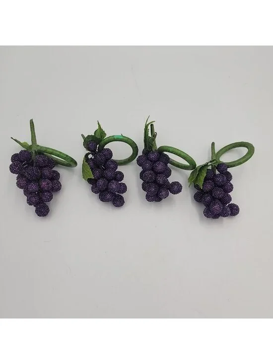 Pier 1 Imports Beaded Red Purple Grape Cluster Napkin Rings Set of 4