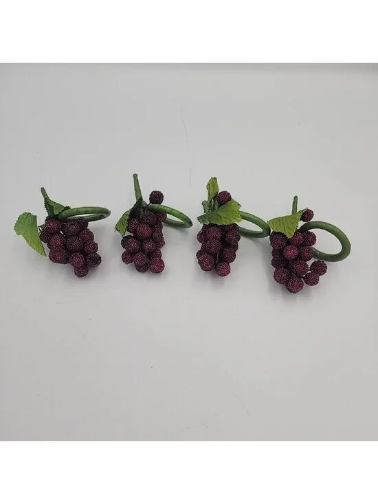 Pier 1 Imports Beaded Red Purple Grape Cluster Napkin Rings Set of 4