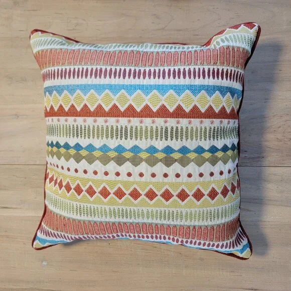 Pier 1 One Imports Square Throw‎ Pillow 19x19 Red Yellow Striped Zip Closure