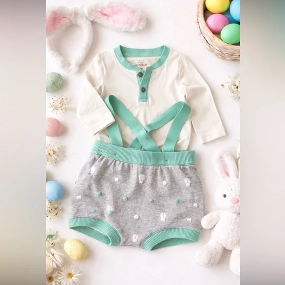 Cat & Jack Mint and Gray 🐰🐰 infant romper 6-9 months