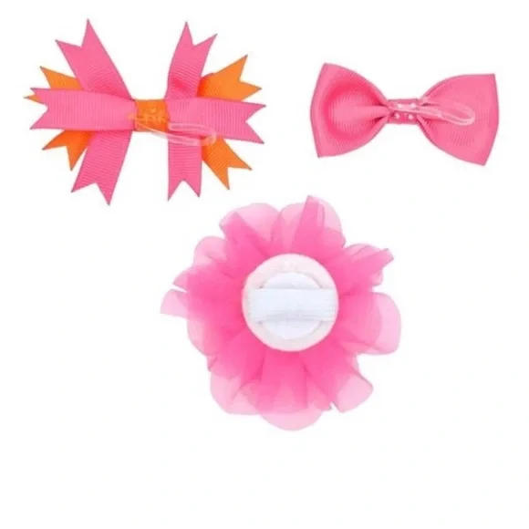 Vibrant Life Dog Flower Bow Collar Clip - Pink, Orange, & White - Set of three