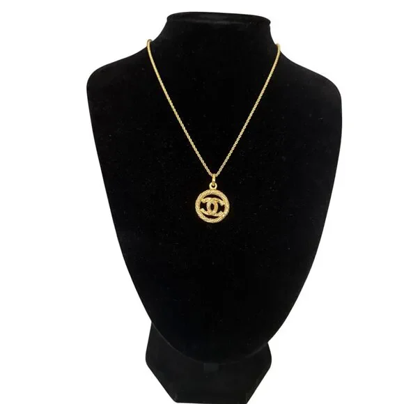 Chanel vintage Coco mark CC pendant necklace authentic with COA gold plated