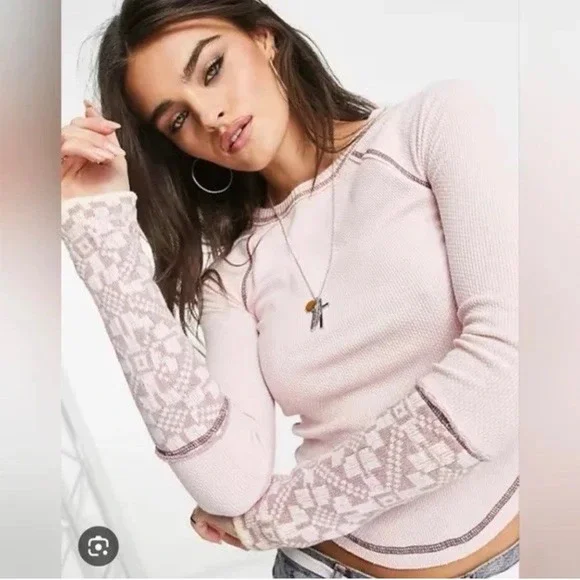 Free People Shes Reversible Thermal Pink Dreamt Kiss Women's XS