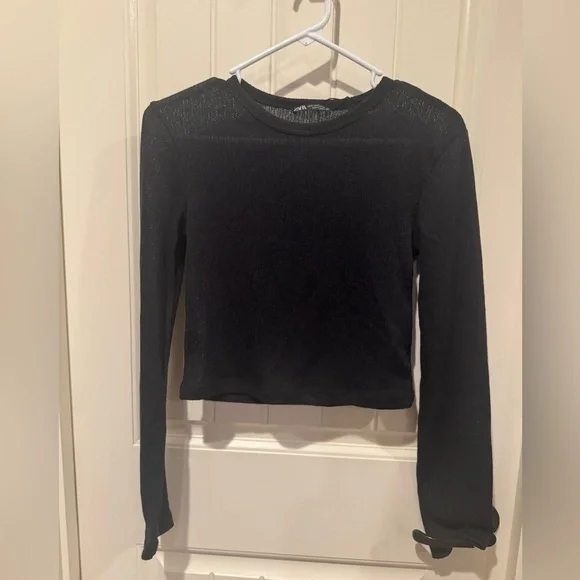 Zara Black Mesh Long Sleeve Sweater NWOT