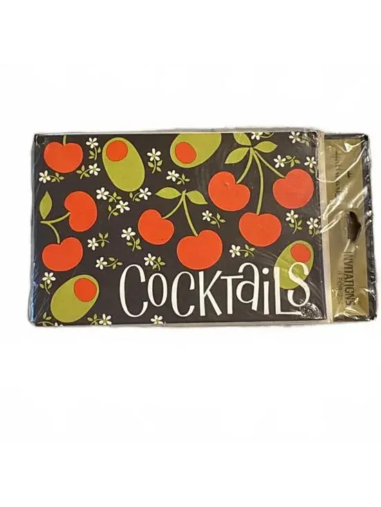 Vtg 70s Hallmark Cocktail Invitations Sealed NOS Retro MCM Olives Cherries Mod