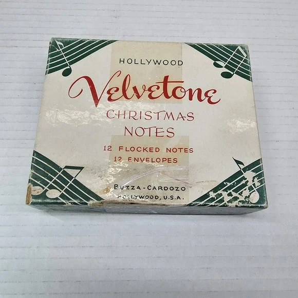 VTG 1950s Buzza‎ Cardozo Velvetone Flocked Christmas Notes Made in USA 9 Cards