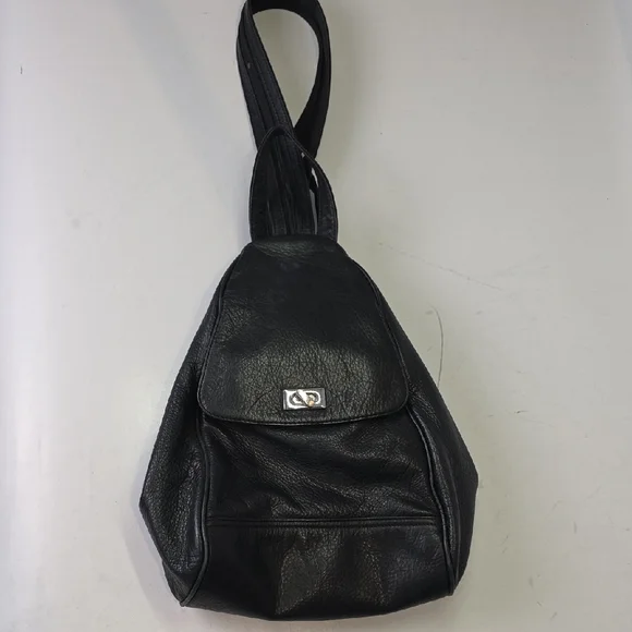 Black‎ Leather Backpack Travel Shoulder Bag Zip With Pockets Purse